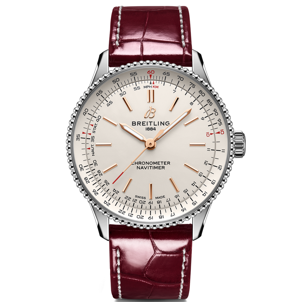Breitling Navitimer Automatic 36mm Watch with Burgundy Leather Strap