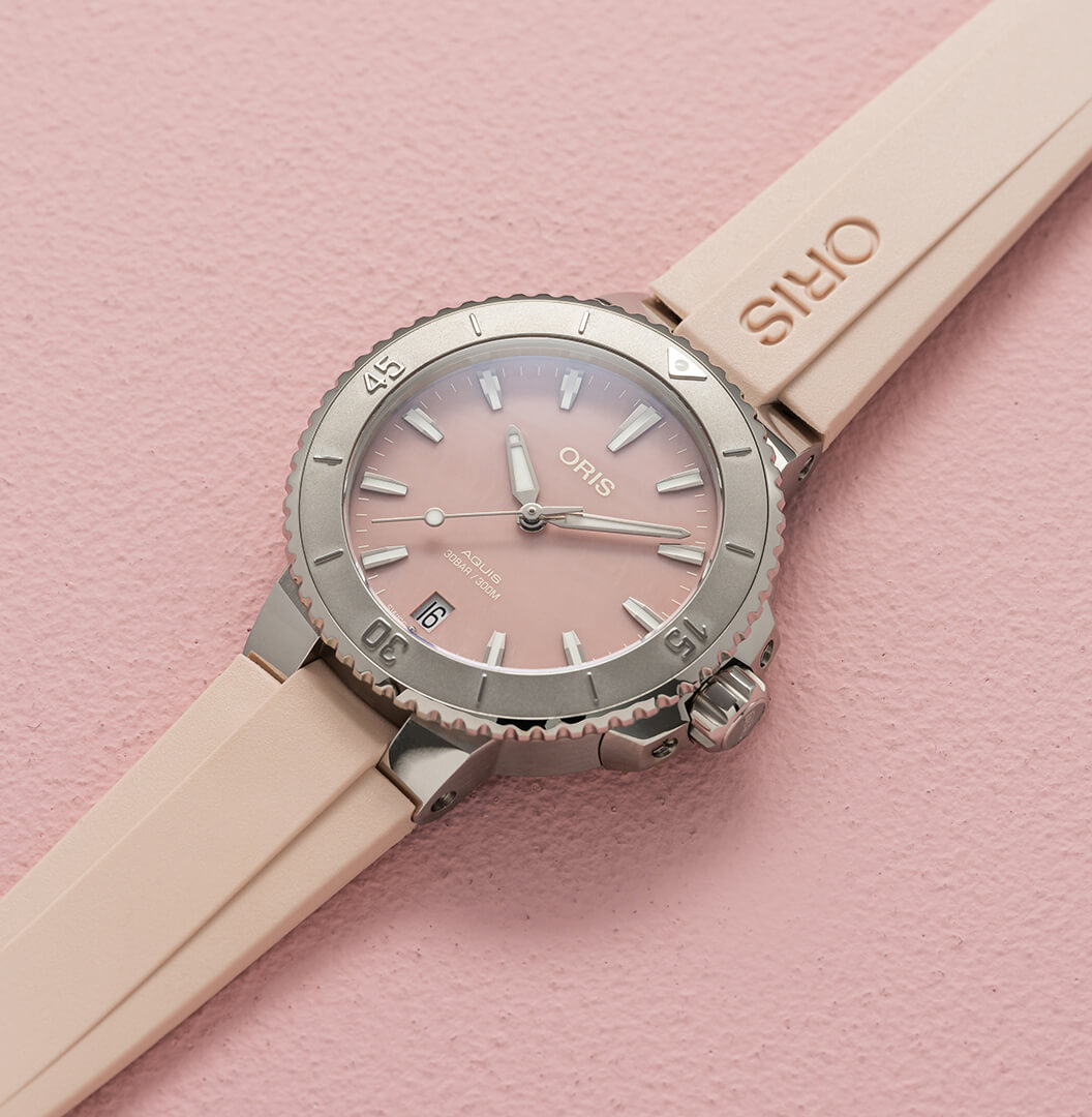 Oris Aquis Date Watch with Pink Mother of Pearl Dial, 36.5mm