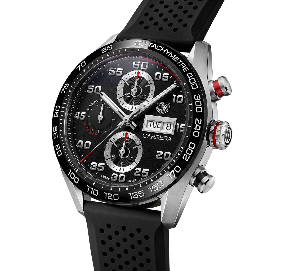 TAG Heuer Carrera Chronograph Watch with Black Rubber Strap
