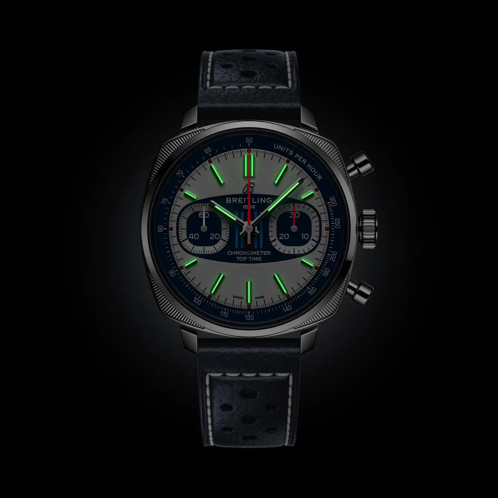 Breitling Top Time B01 Racing 38mm Watch with Dark Blue Leather Strap, Limited Edition