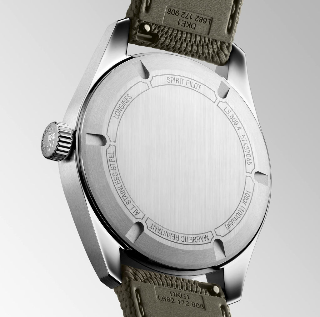 Longines Spirit Pilot 39mm Watch with Green Rubber Strap