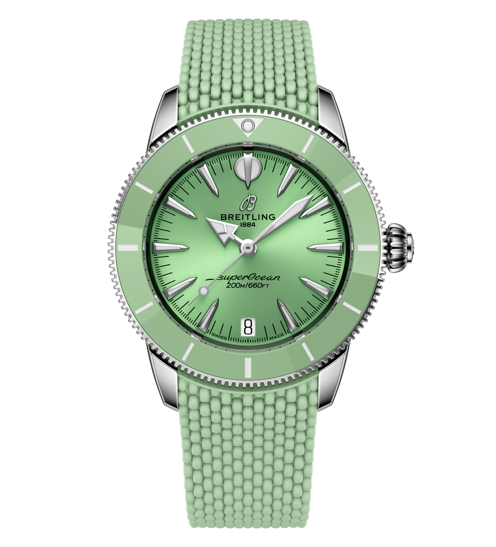 Breitling Superocean Heritage Automatic 36 Watch with Mint Mesh Rubber Strap