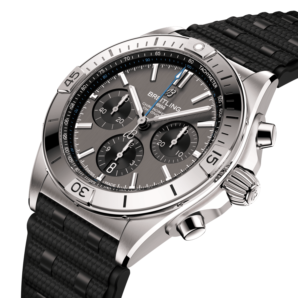 Breitling Chronomat B01 42 Watch with Black Rubber Rouleaux Strap