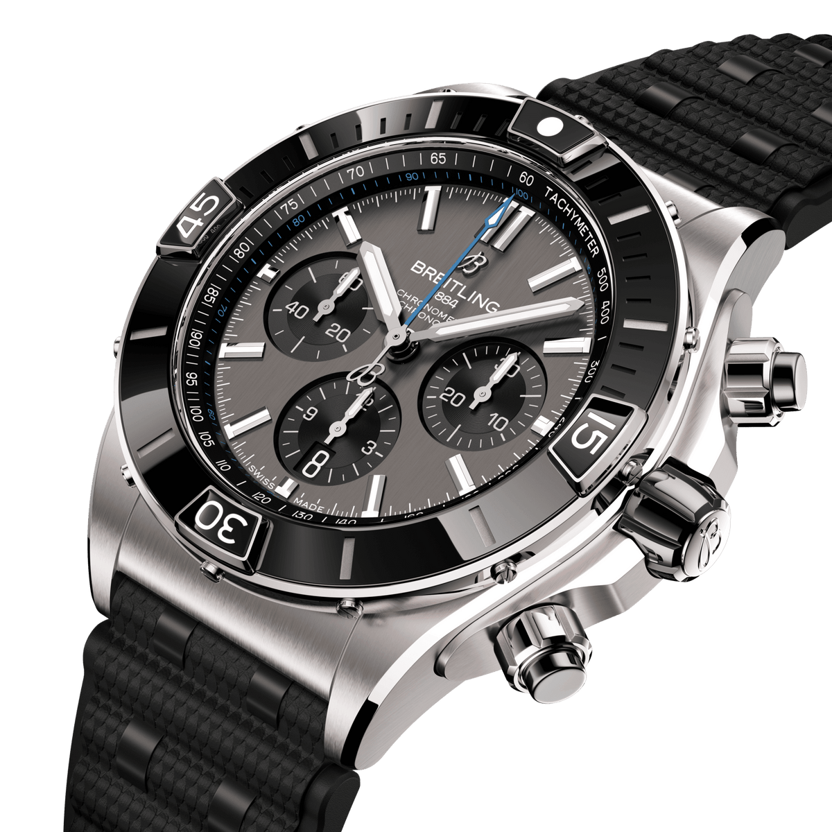 Breitling Super Chronomat B01 44 Watch with Black Rubber Rouleaux Strap