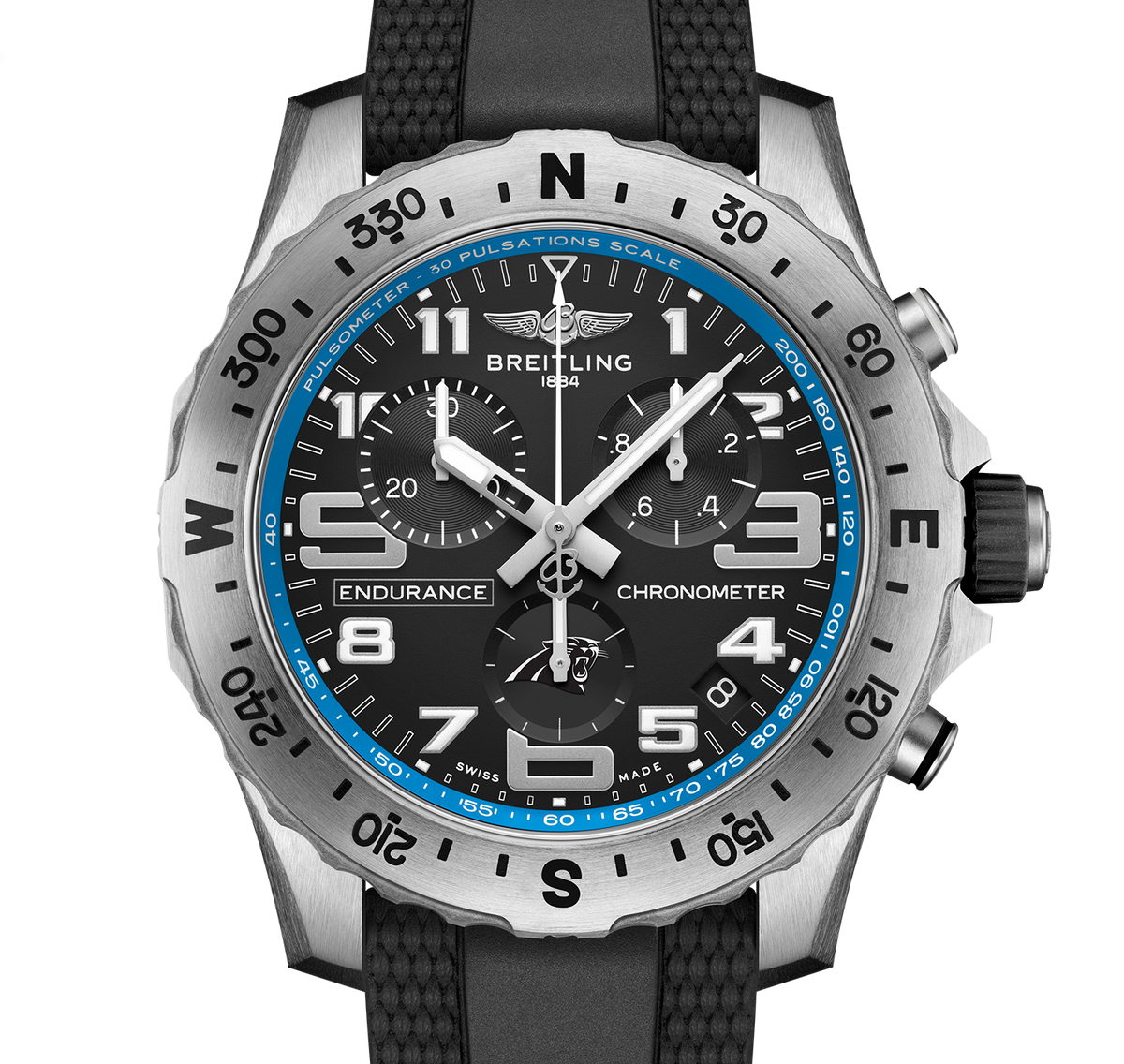 Breitling Endurance Pro 44 NFL Carolina Panthers Edition with Rubber Strap